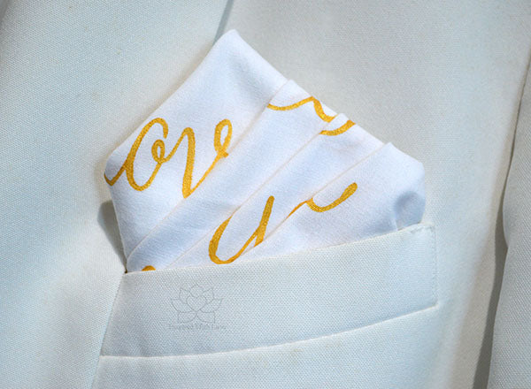 Custom 100% Classic Cotton Hand-painted Script White Pocket Square - Made to Order