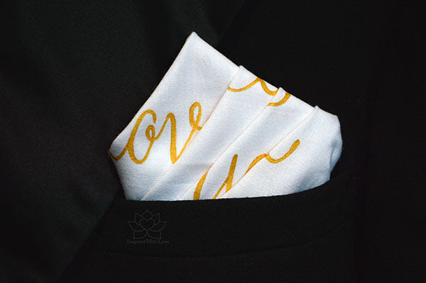 Custom 100% Classic Cotton Hand-painted Script White Pocket Square - Made to Order