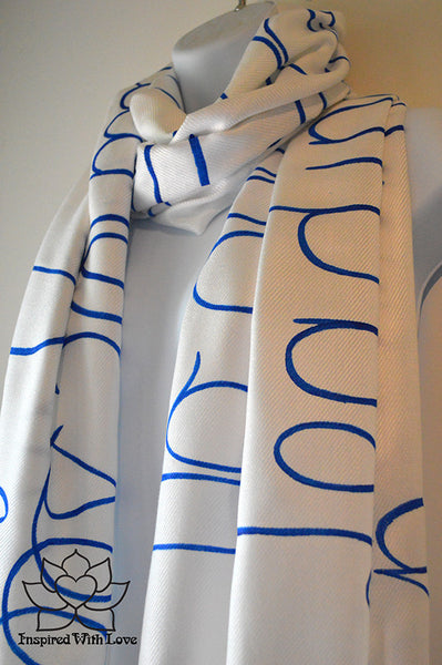Personalized Hand-painted Pashmina Script White Scarf (Viscose/Acrylic blend) - Made to Order - Inspired With Love - 1