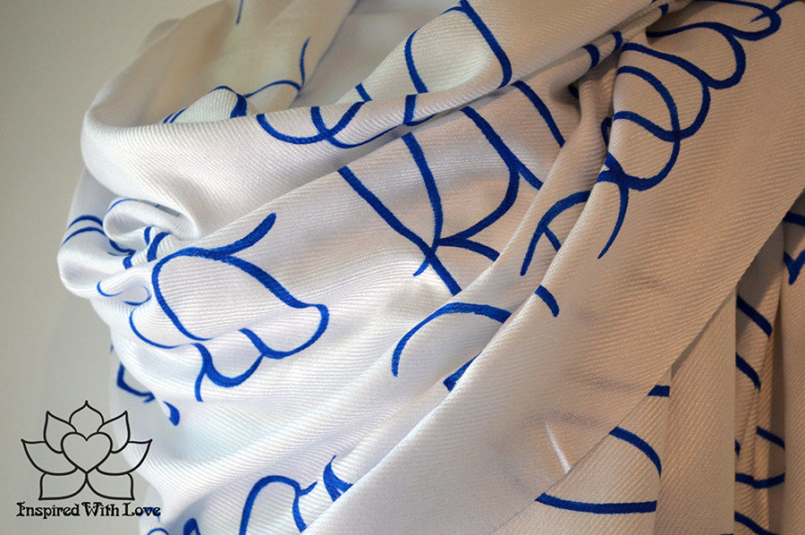 Personalized Hand-painted Pashmina Script White Scarf (Viscose/Acrylic blend) - Made to Order - Inspired With Love - 3