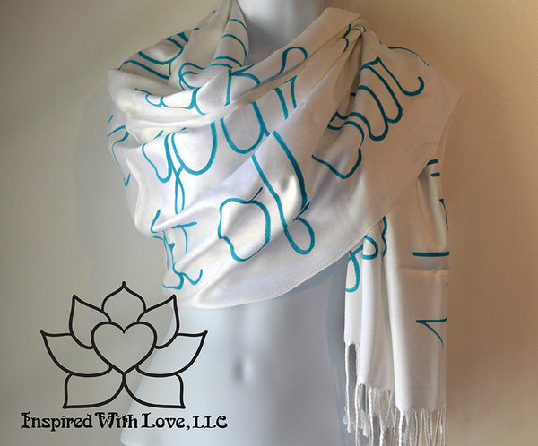 Personalized Hand-painted Pashmina Script White Scarf (Viscose/Acrylic blend) - Made to Order - Inspired With Love - 5