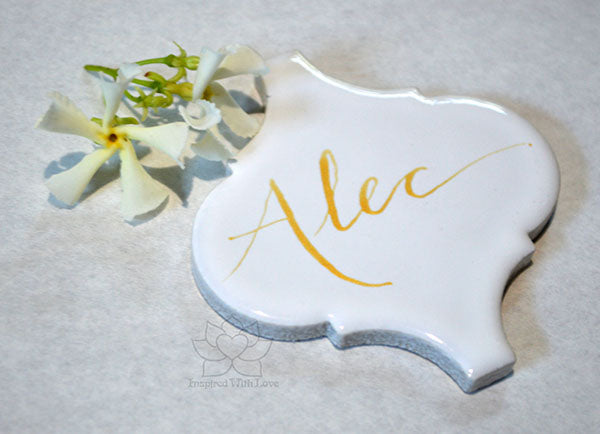 Custom Personalized Calligraphy 3" Standard White Arabesque Lantern Name Place Cards
